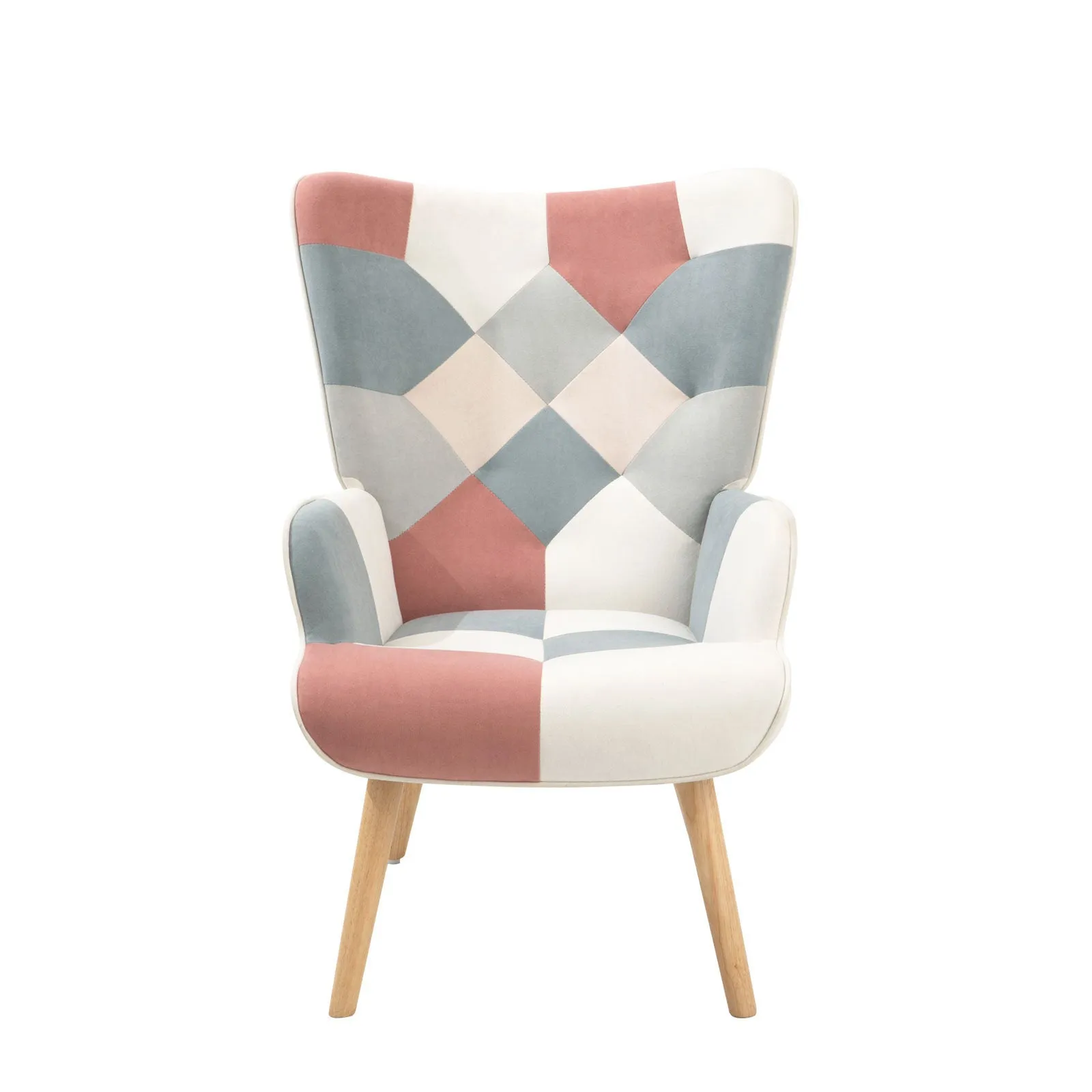 Spliced Cloth Upholstered Accent Chair and Ottoman, Pink and Blue