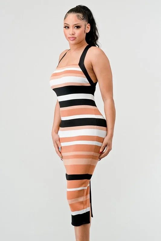 TEEK - MULTISTRIPE BANDAGE MIDI DRESS