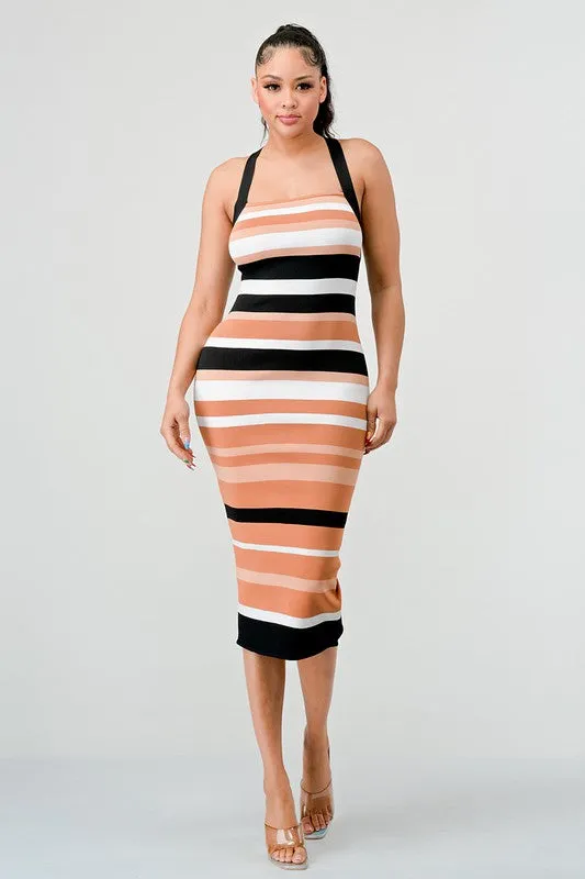 TEEK - MULTISTRIPE BANDAGE MIDI DRESS