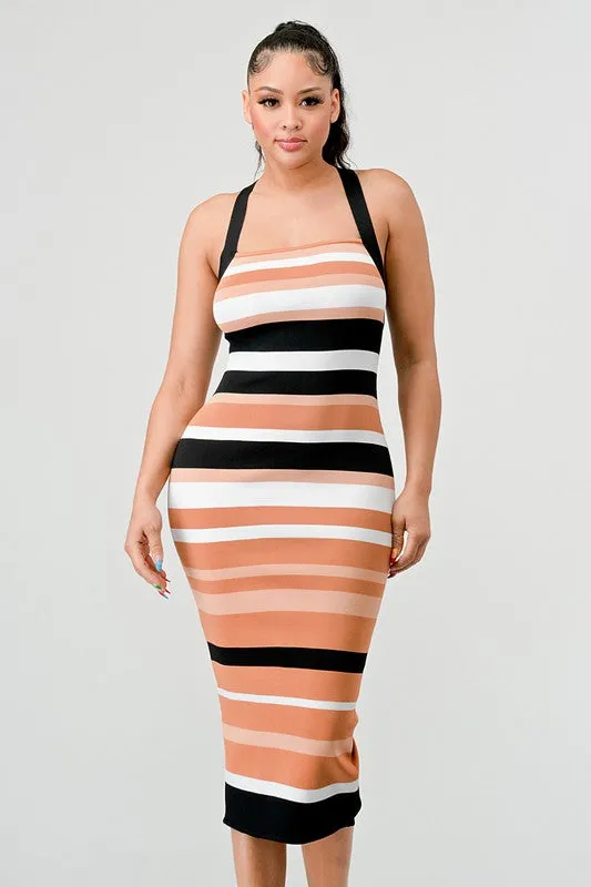 TEEK - MULTISTRIPE BANDAGE MIDI DRESS