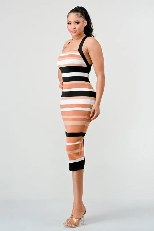 TEEK - MULTISTRIPE BANDAGE MIDI DRESS