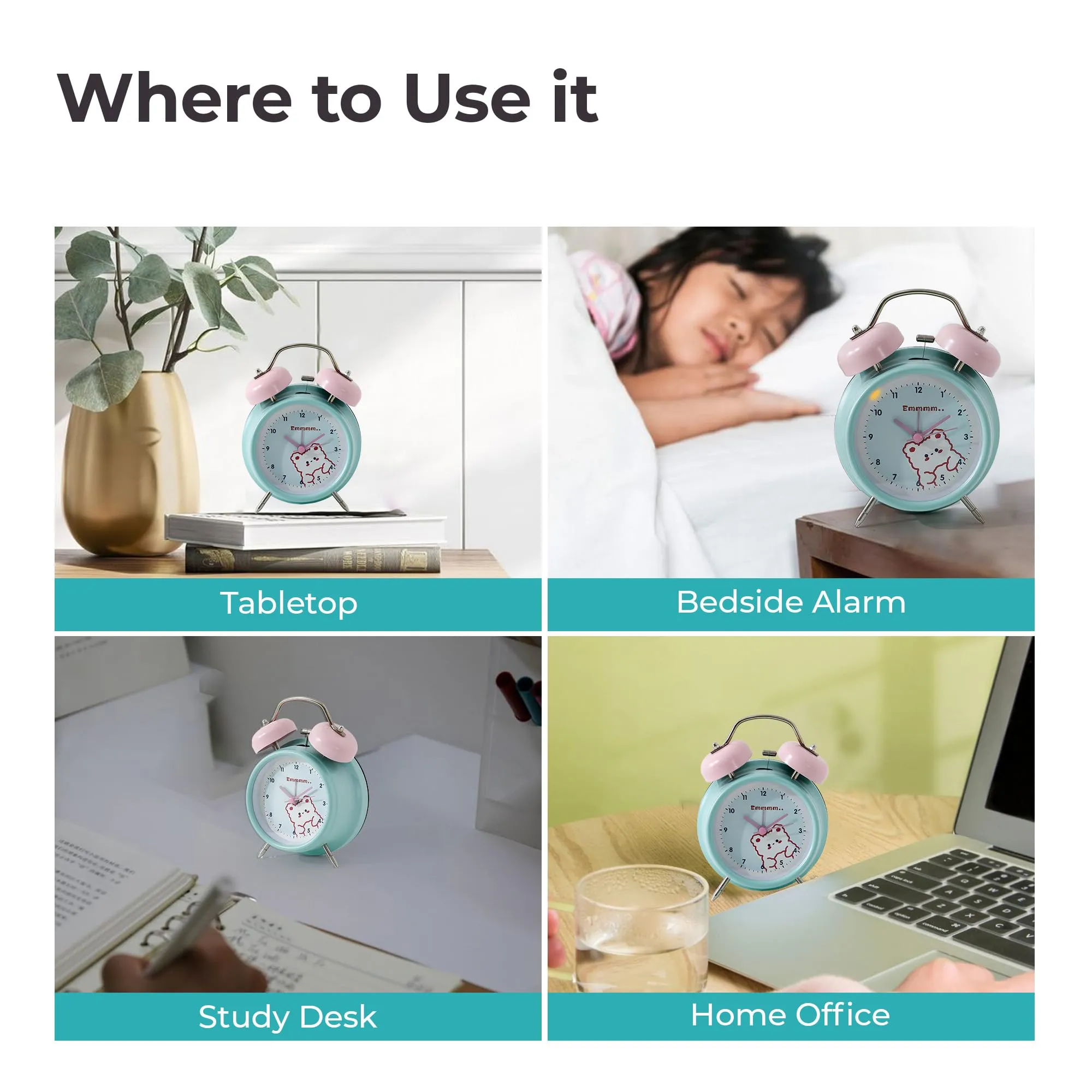 The Better Home Alarm Clock (10cm) |Alarm Clock For Students |Loud Alarm Clock For Heavy Sleepers |Mini Alarm Clock For Kids |Alarm Clock For Bedroom |Twin Bell Table Clock For Study Table-Light Green