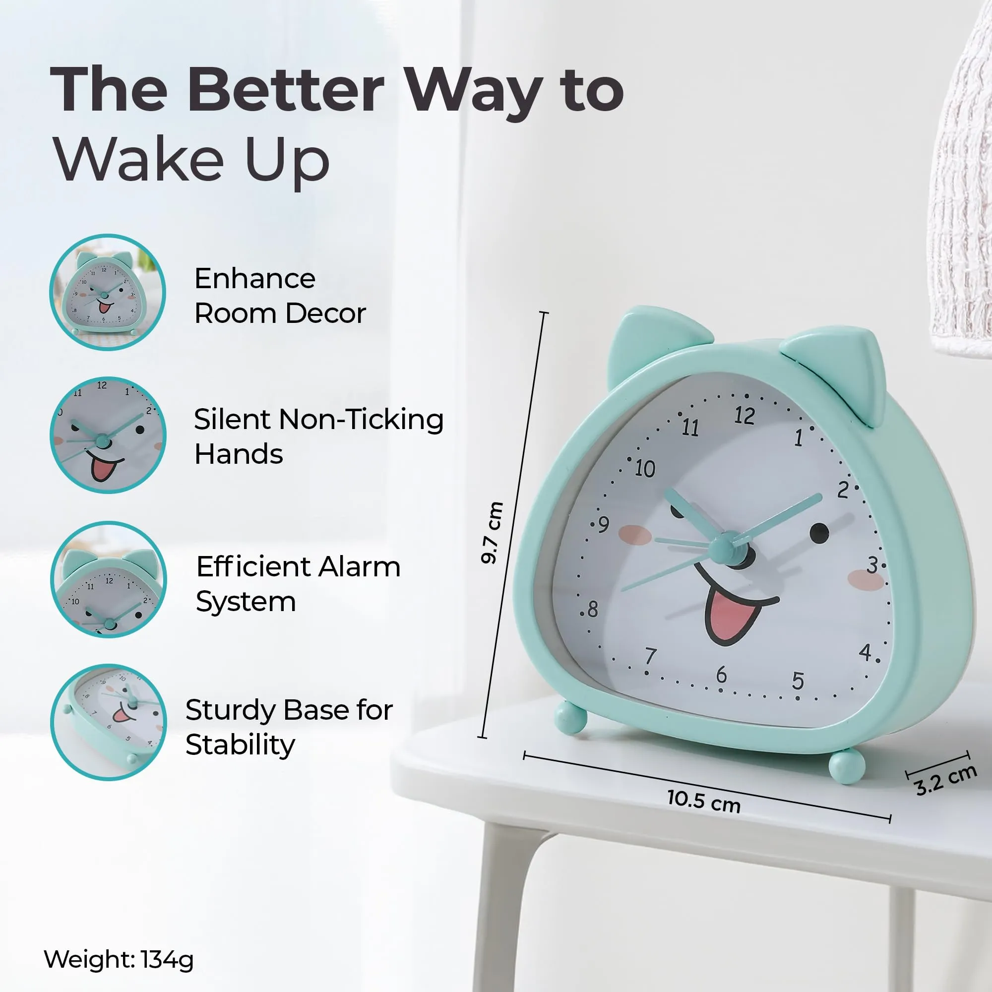 The Better Home Alarm Clock (10cm) | Alarm Clock for Students | Mini Alarm Clock for Kids | Loud Alarm Clock for Heavy Sleepers | Alarm Clock for Bedroom |Cat Ears Table Clock for Study Table - Blue