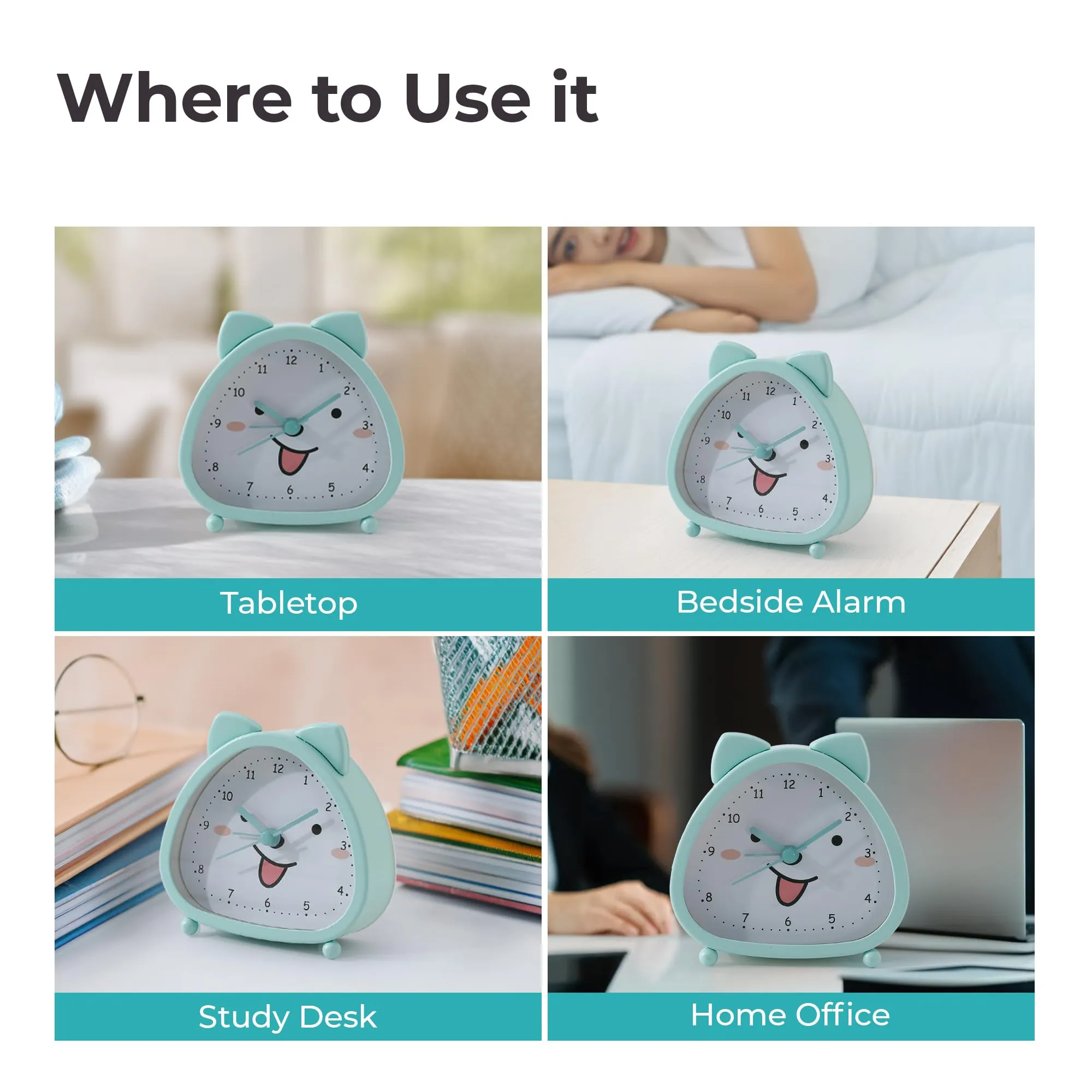 The Better Home Alarm Clock (10cm) | Alarm Clock for Students | Mini Alarm Clock for Kids | Loud Alarm Clock for Heavy Sleepers | Alarm Clock for Bedroom |Cat Ears Table Clock for Study Table - Blue