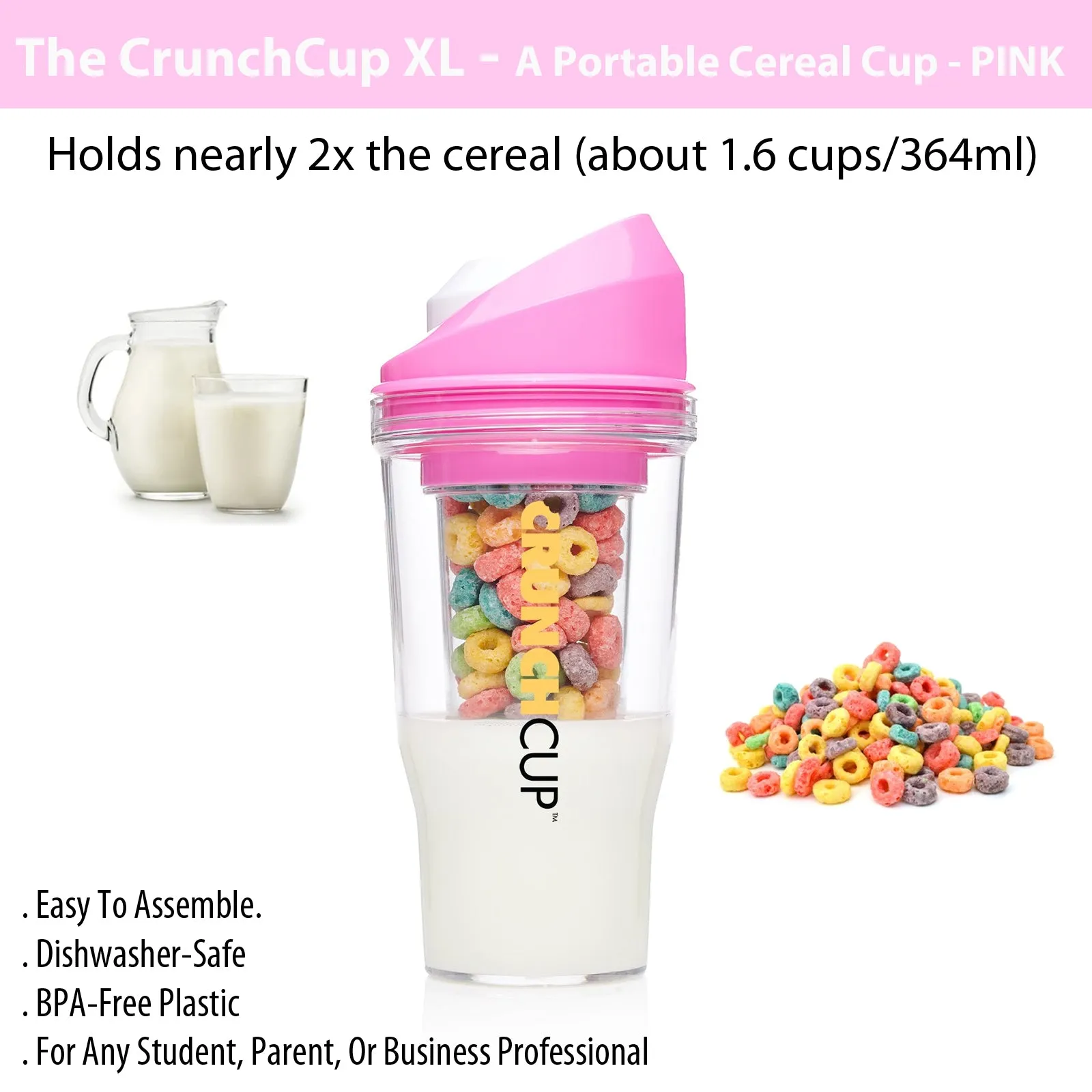 The CrunchCup XL - A Portable Cereal Cup  -  Pink