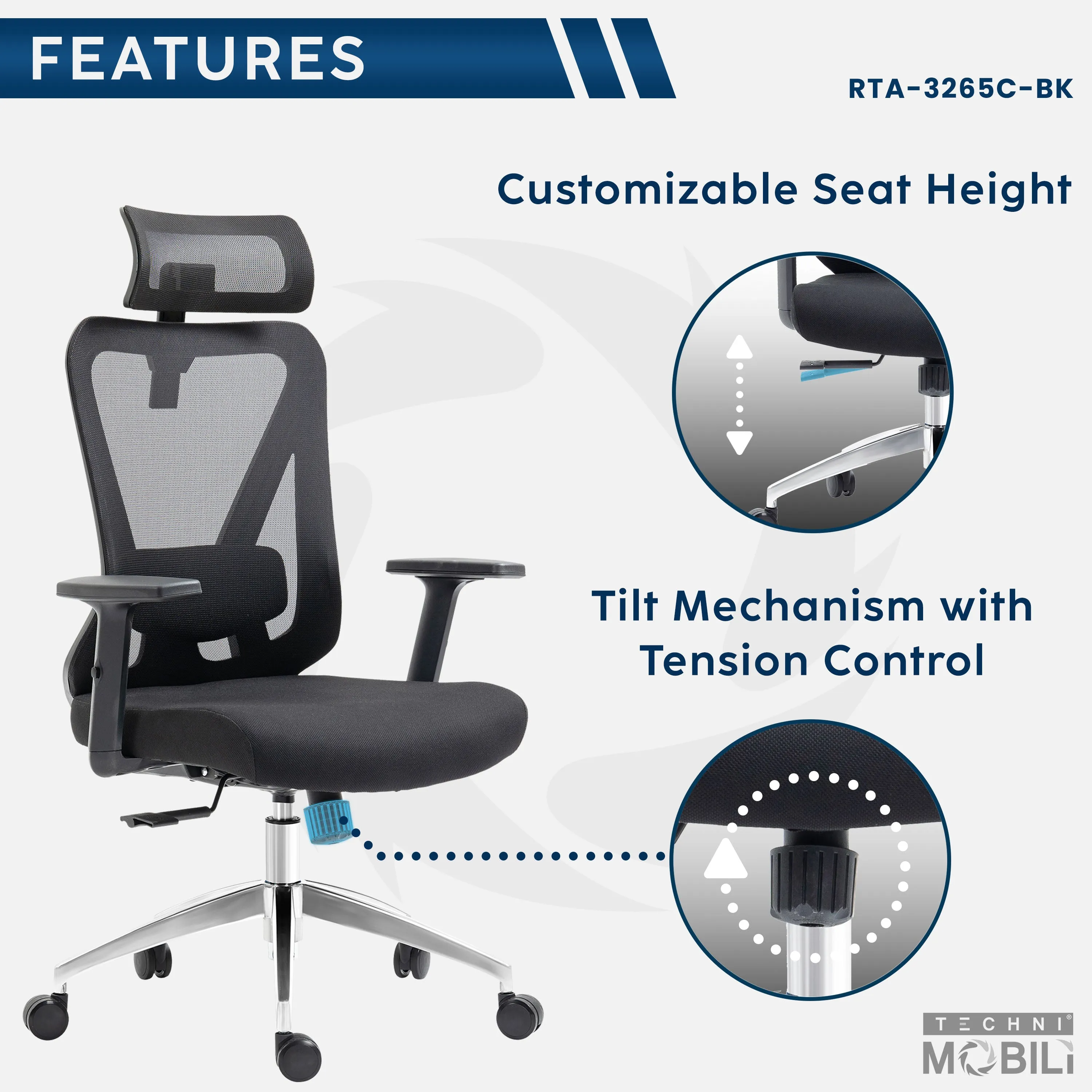 Truly Ergonomic Mesh Office Chair with Headrest & Lumbar Support