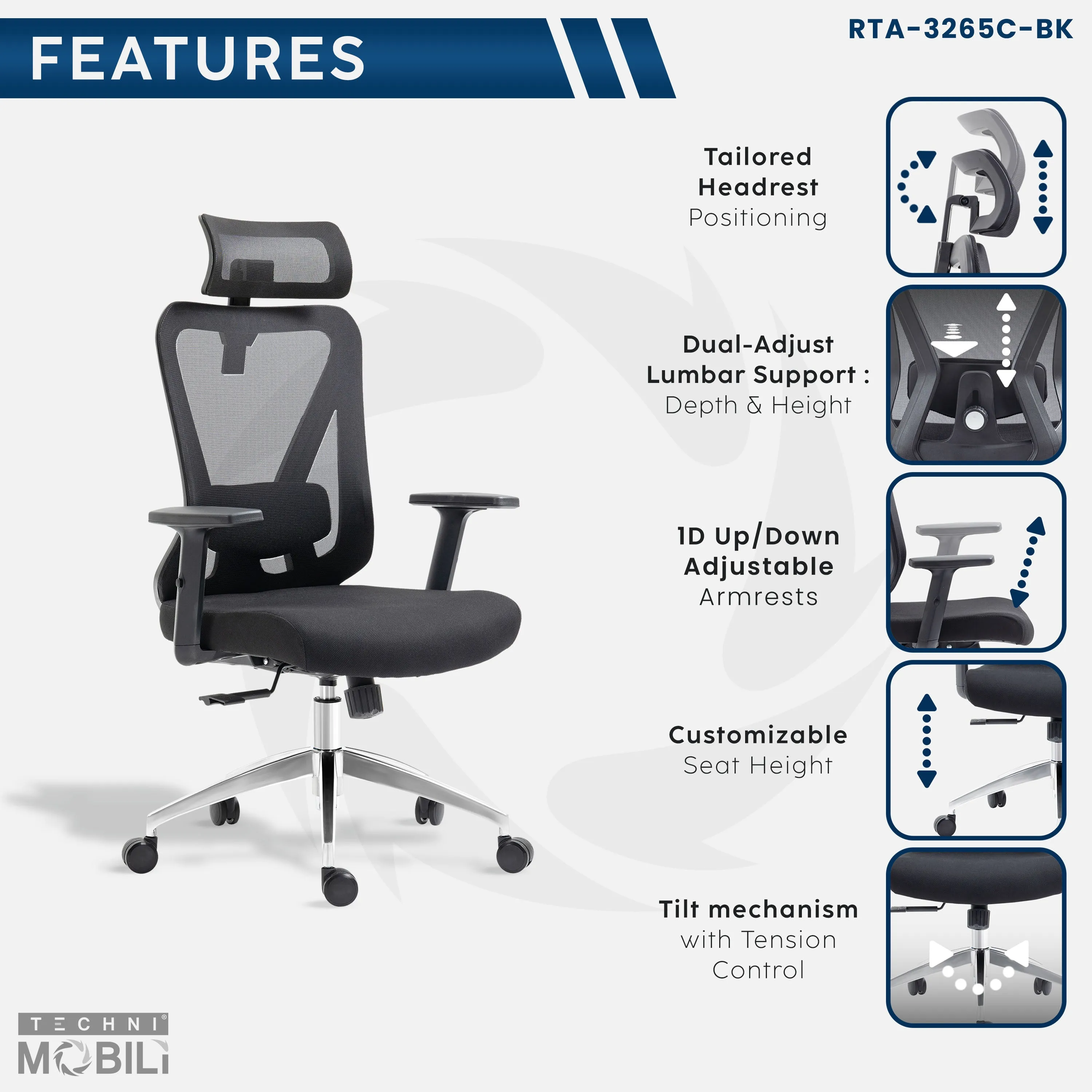 Truly Ergonomic Mesh Office Chair with Headrest & Lumbar Support