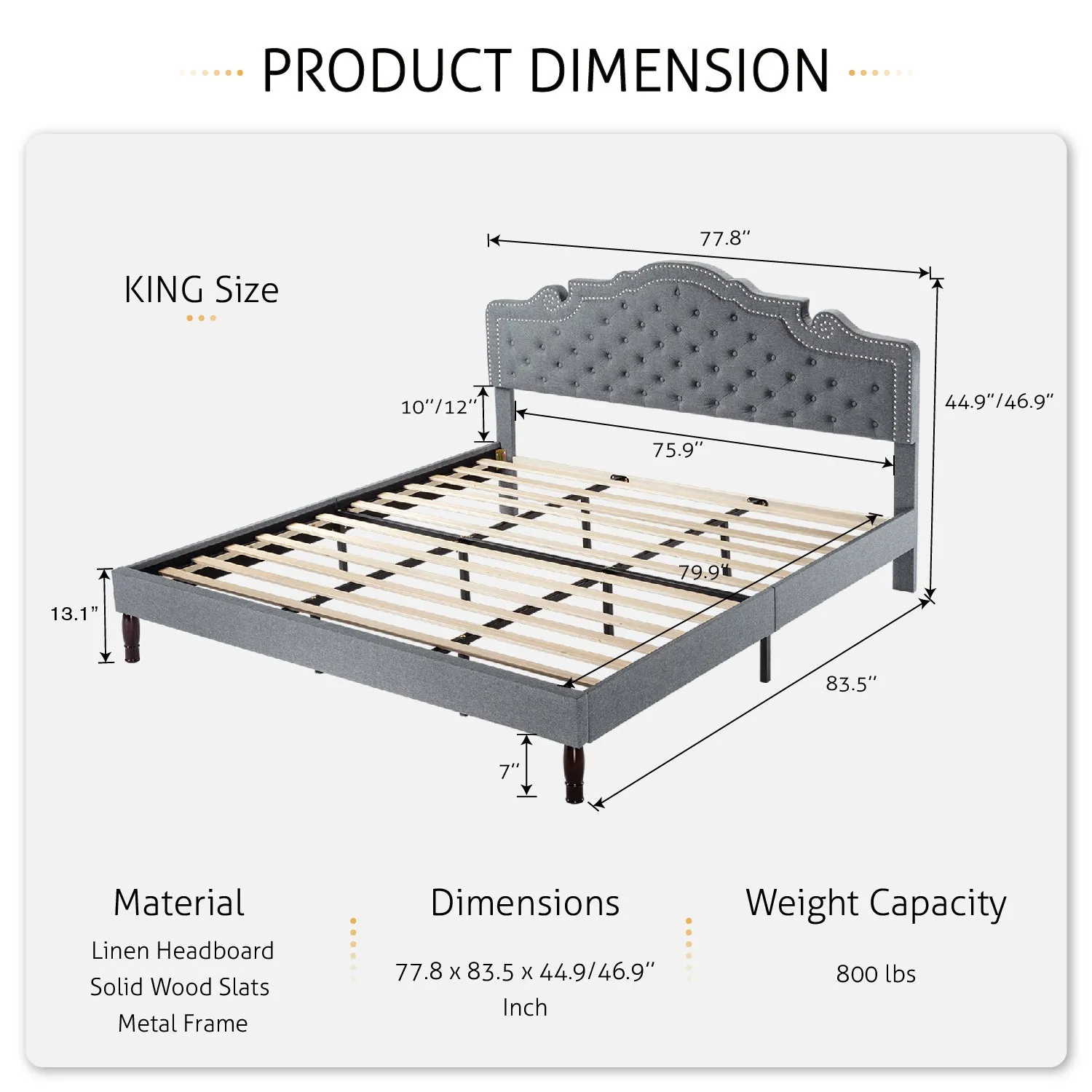 Upholstered Bed with Adjustable Headboard, Crown Bed, Diamond Button Tufted