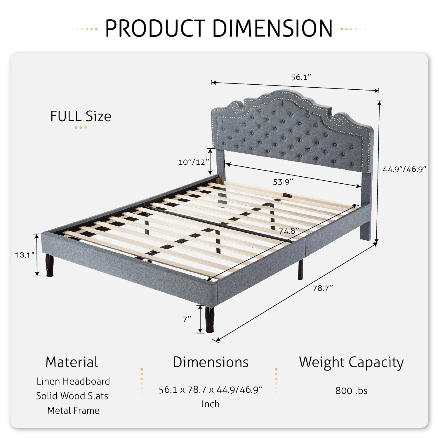 Upholstered Bed with Adjustable Headboard, Crown Bed, Diamond Button Tufted