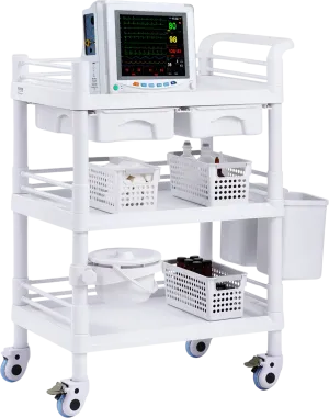 Vevor Lab Cart 3-Tier Mobile Medical Cart 110 Lbs Capacity with 3 Trays and Dual Drawers White New