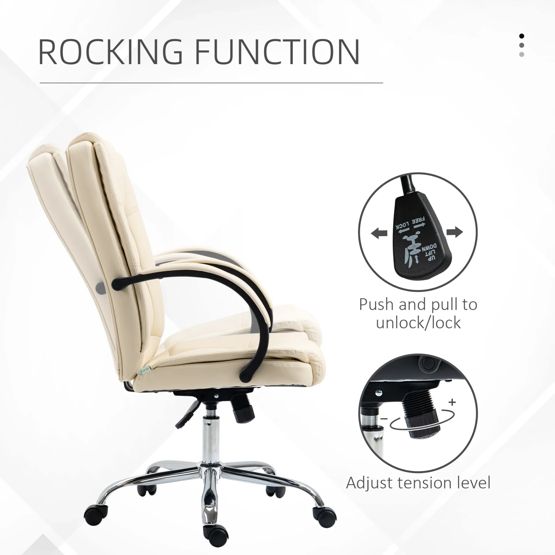 Vinsetto High Back Executive Office Chair - Ergonomic PU Leather Swivel Chair with Padded Armrests, Adjustable Height, and Tilt Function - Beige