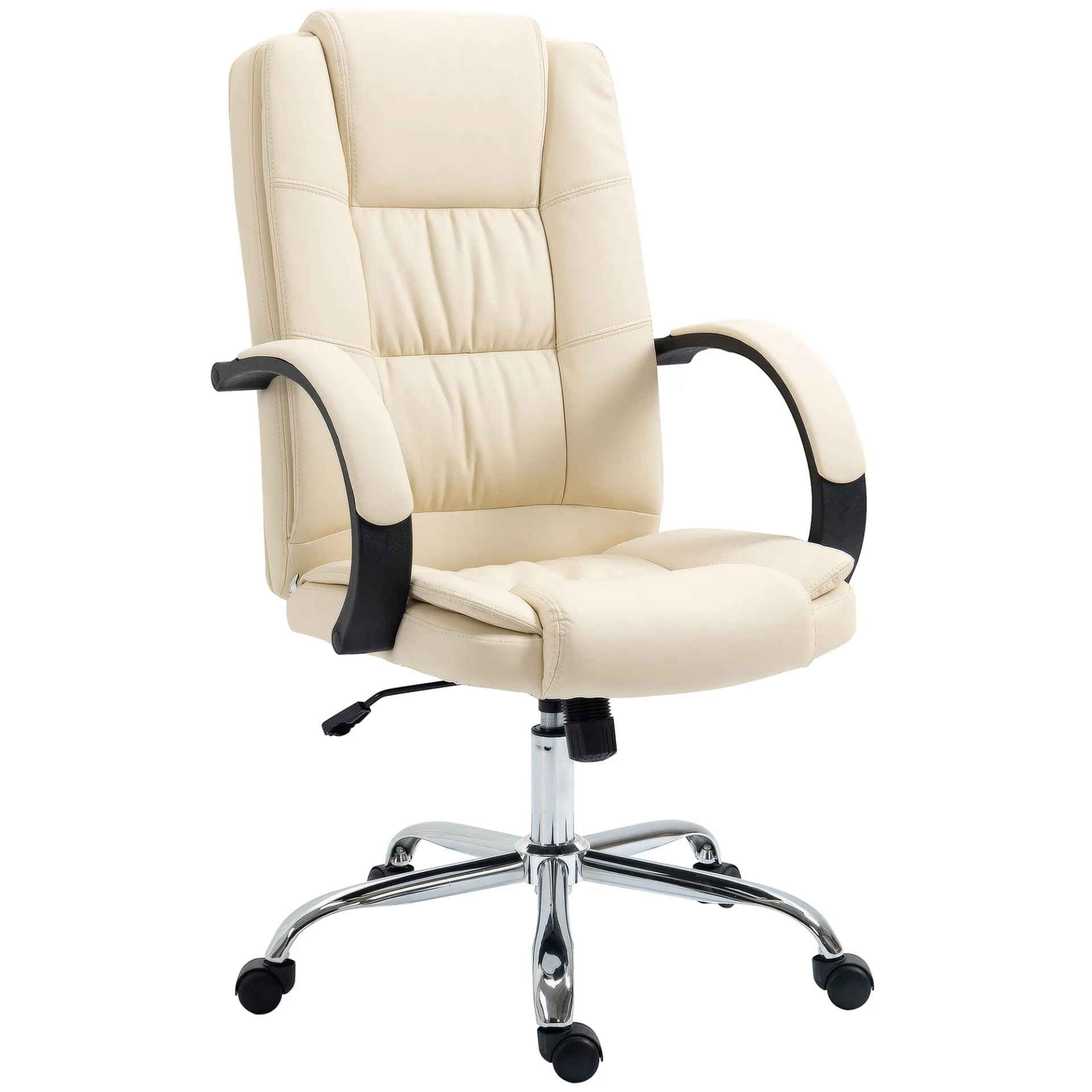 Vinsetto High Back Executive Office Chair - Ergonomic PU Leather Swivel Chair with Padded Armrests, Adjustable Height, and Tilt Function - Beige