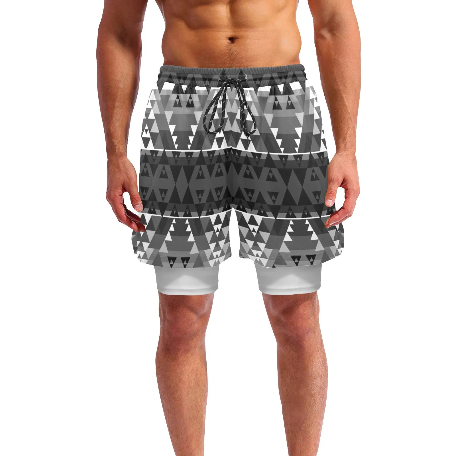 Writing on Stone Black and White Men's Sports Shorts with Compression Liner