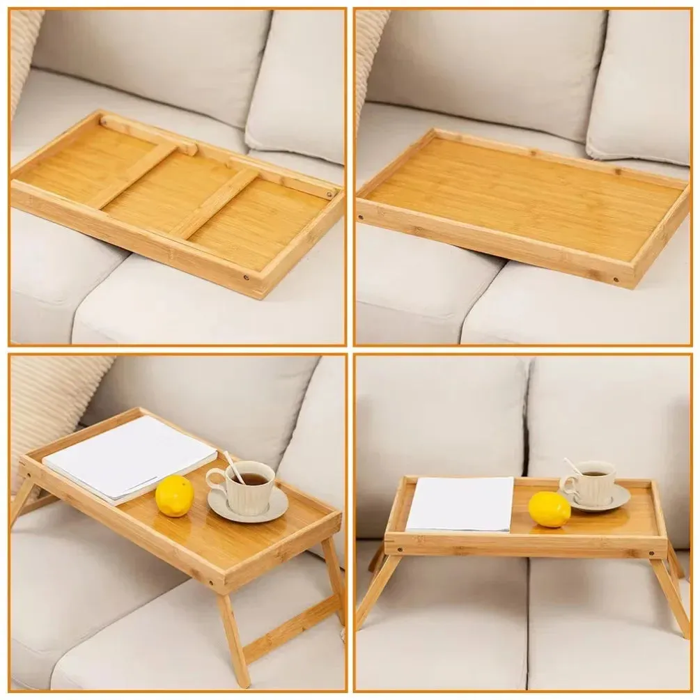 Yeknu Wooden Foldable Table Bed Tray Folding Column Laptop Cooling Holder Adjustable Stand Portable Camping Picnic Desk Drawing Table