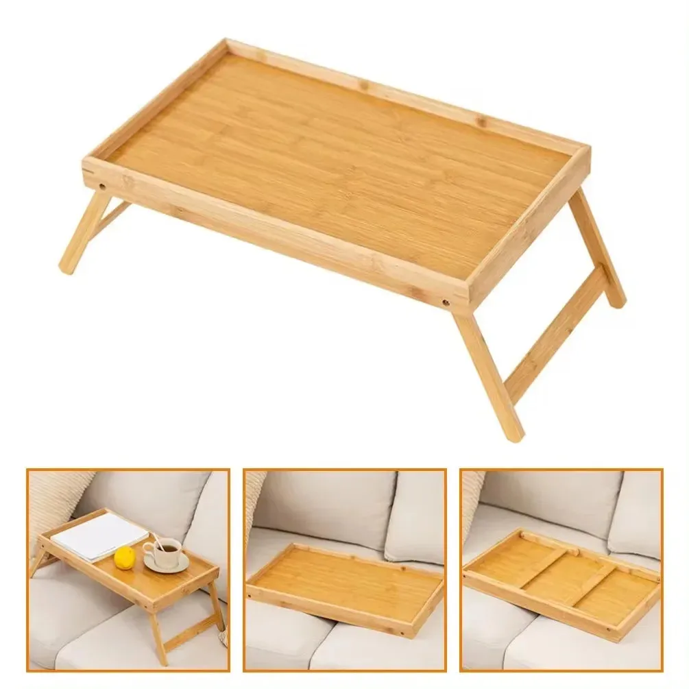 Yeknu Wooden Foldable Table Bed Tray Folding Column Laptop Cooling Holder Adjustable Stand Portable Camping Picnic Desk Drawing Table